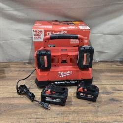 AS-IS Milwaukee18-Volt Lithium-Ion Battery Pack (2) 5.0Ah and High Output Battery Pack (2) 6.0Ah with PACKOUT 6-Port Rapid Charger