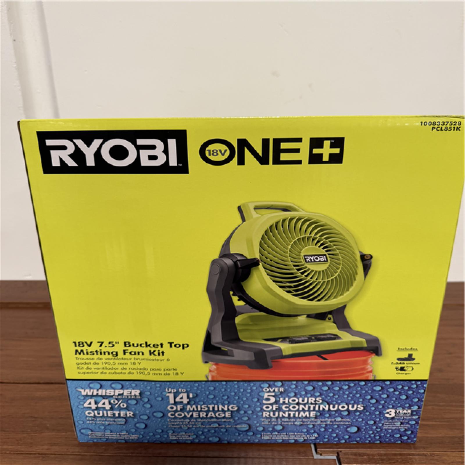 California NEW Ryobi 18V 7.5 Bucket Top Misting Fan Kit includes (1) Battery & Charger