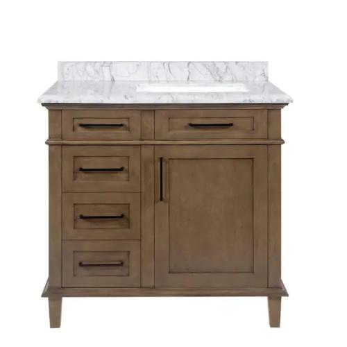 DALLAS LOCATION - Home Decorators Collection Sonoma 36 in. Single Sink Freestanding Almond Latte Bath Vanity with Carrara Marble Top