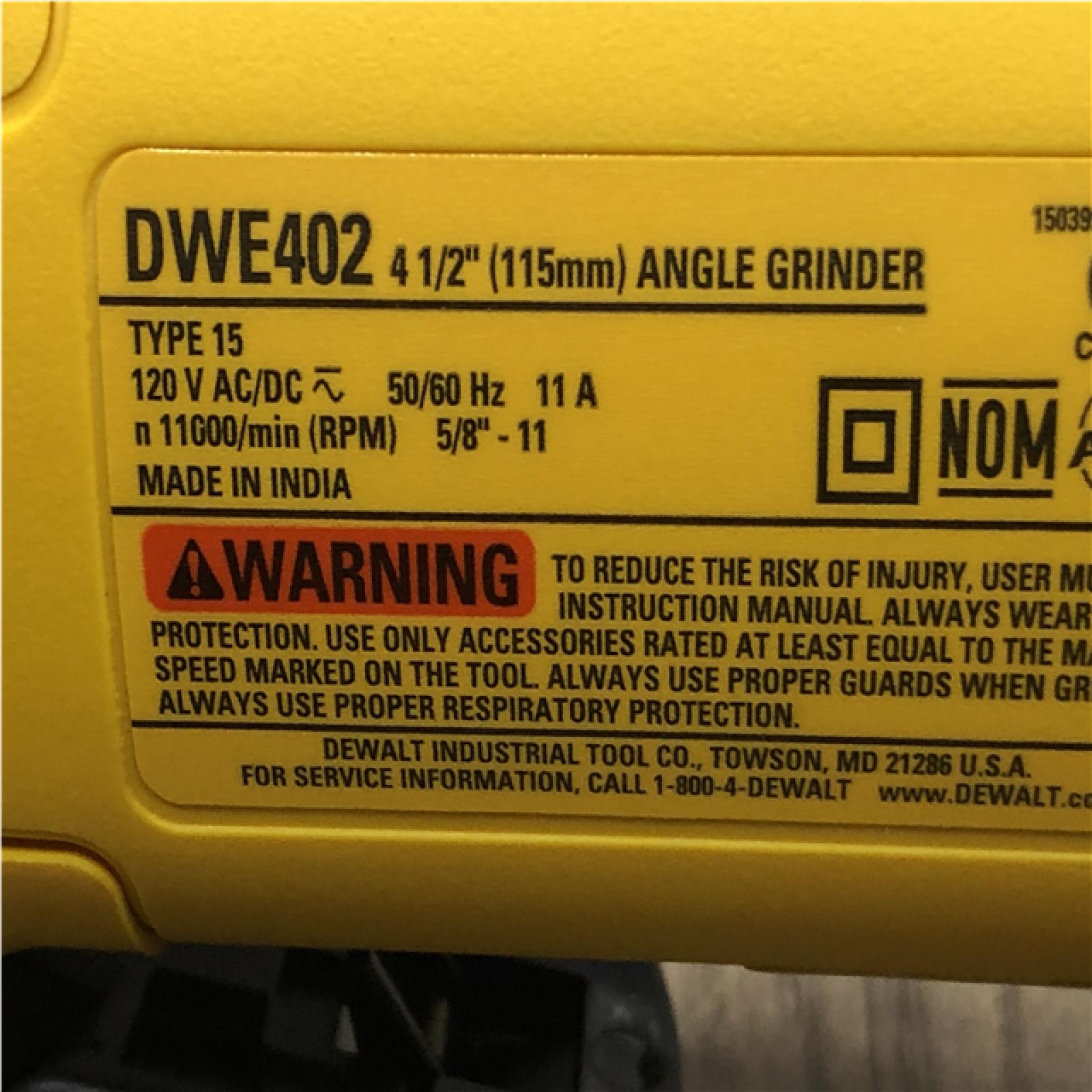 AS-IS DEWALT 11 Amp Corded 4.5 in. Small Angle Grinder