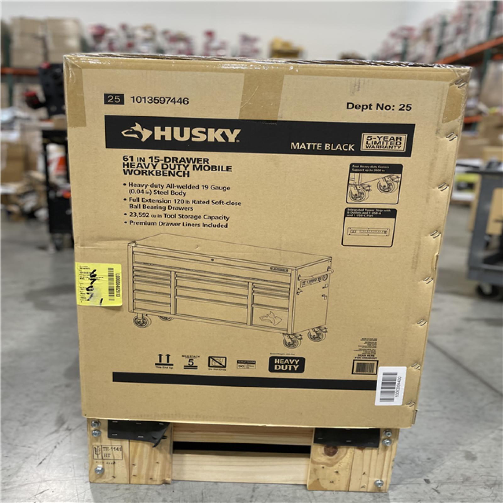 DALLAS LOCATION- AS IS- HUSKY 61IN. 15 DRAWER HEAVY DUTY MOBILE WORKBENCH