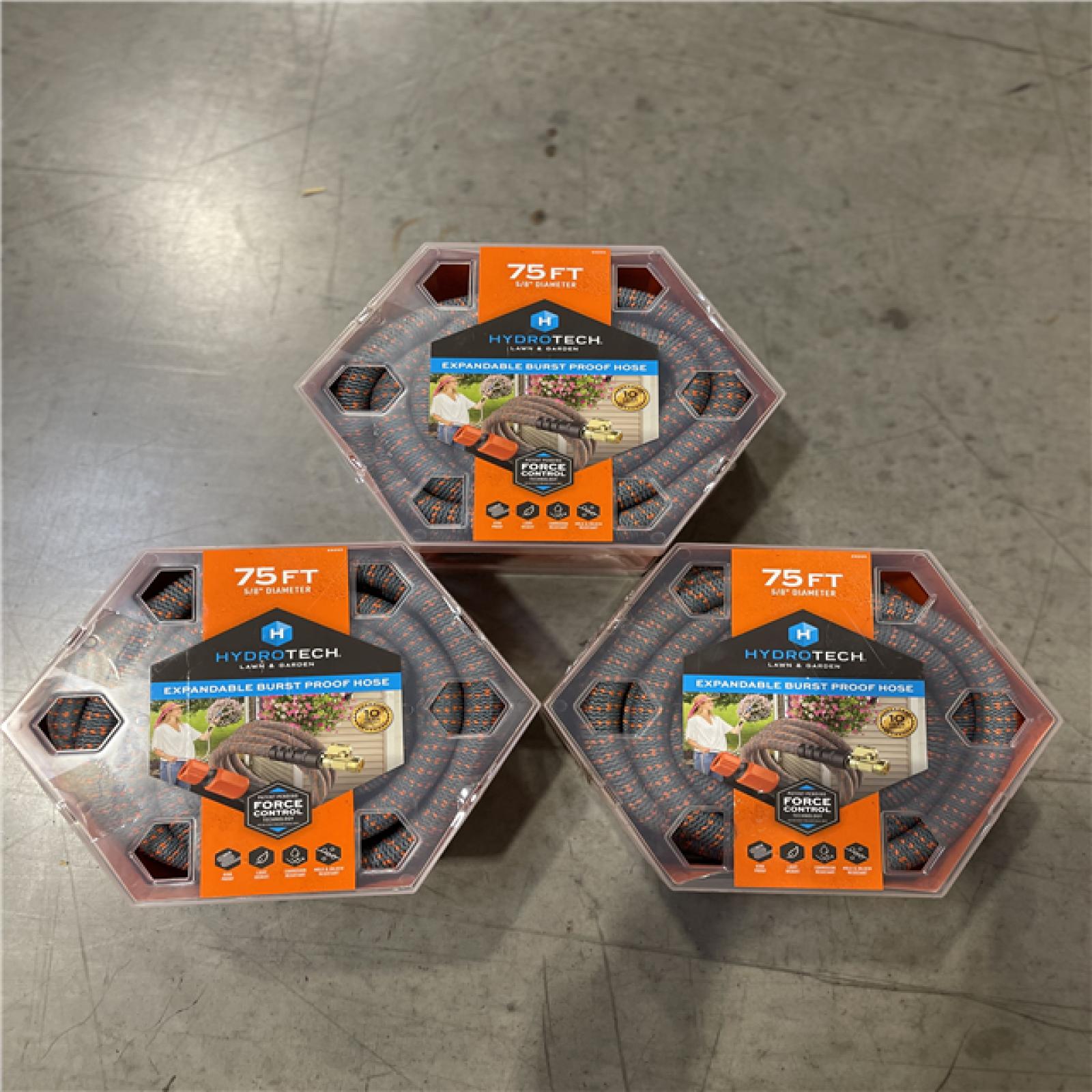 DALLAS LOCATION -NEW! HYDROTECH Standard Expandable 75FT 5/8 DIAMETER Burst-Proof Hose- (3 UNITS)