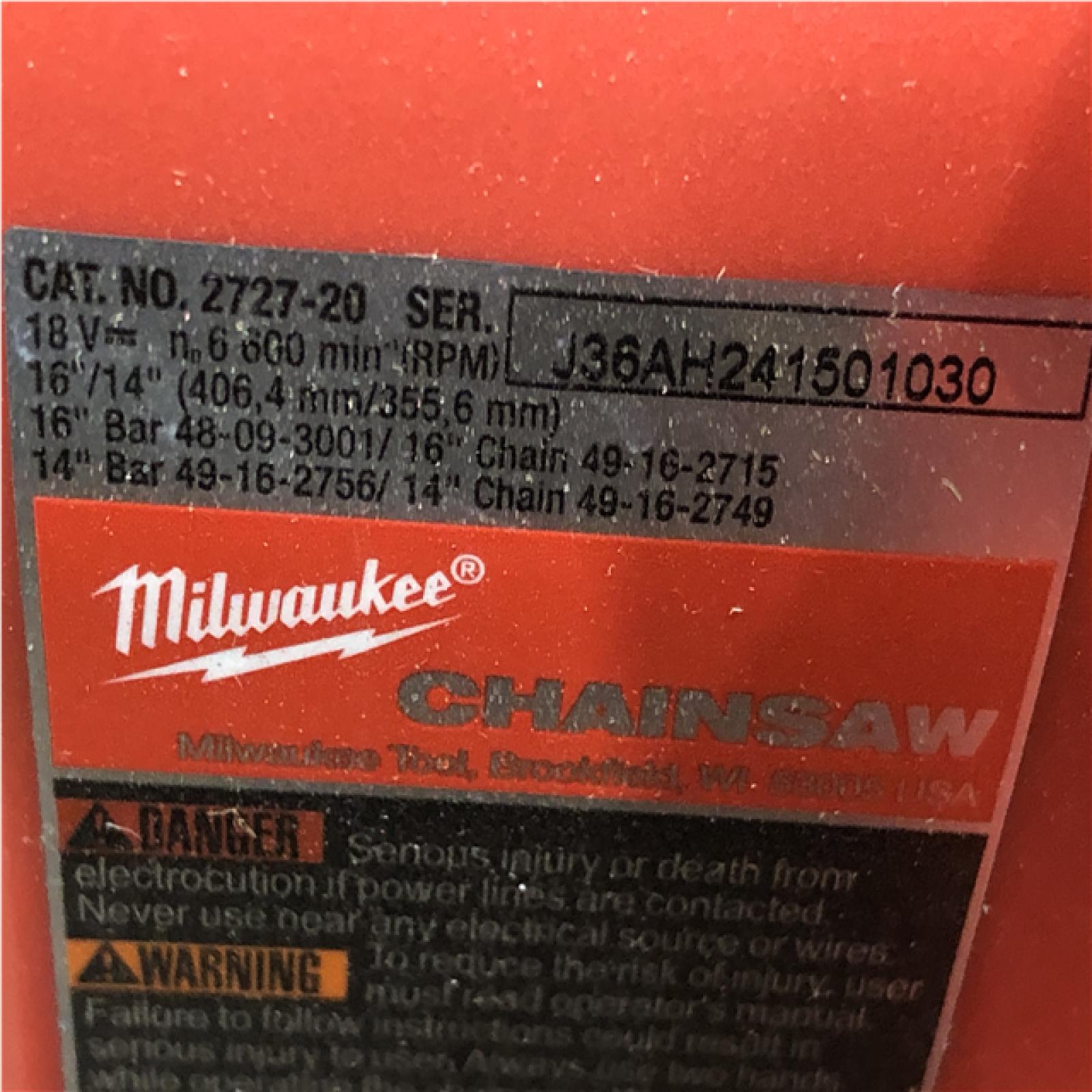 AS-IS Milwaukee FUEL 16 in. 18V Lithium-Ion Brushless Battery Chainsaw (Tool-Only)