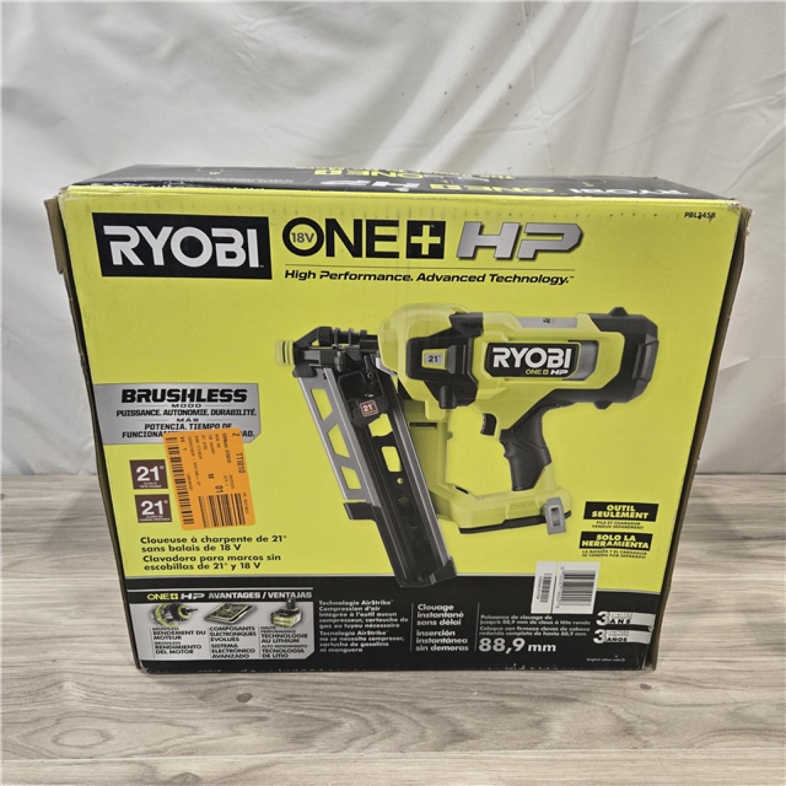 NEW! - RYOBI ONE+ HP 18V Brushless Cordless AirStrike 21° Framing Nailer (Tool Only)