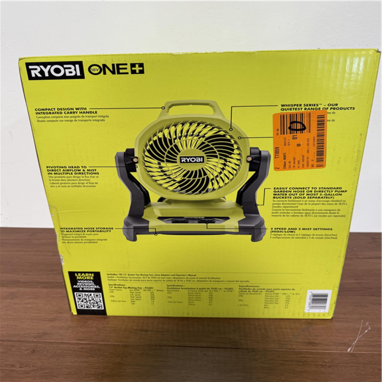 California NEW Ryobi 18V 7.5 Bucket Top Misting Fan (Tool Only)