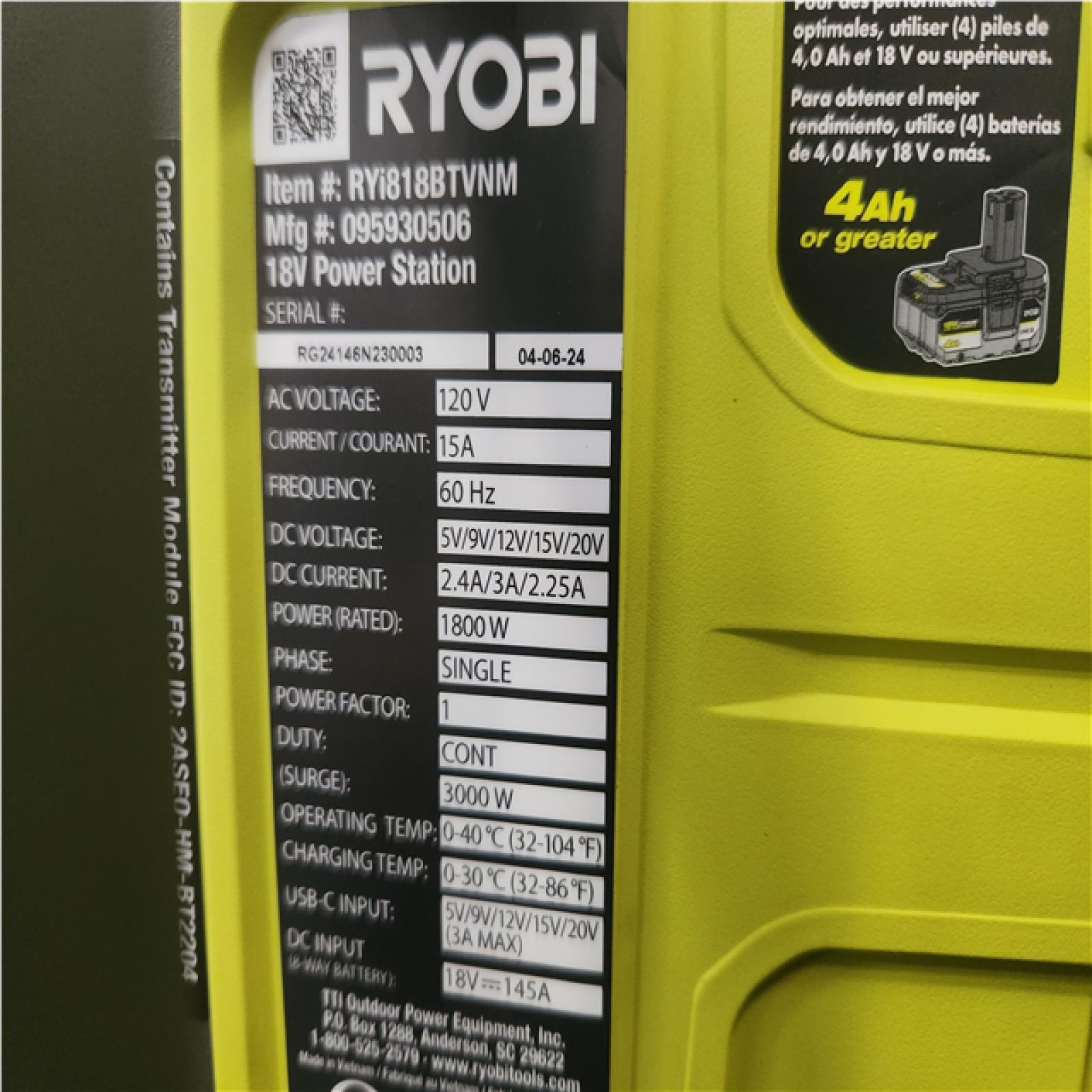 Phoenix NEW RYOBI 18V ONE+ 1800-Watt Portable Battery Inverter Power Station/8-Port Charger (Tool Only)