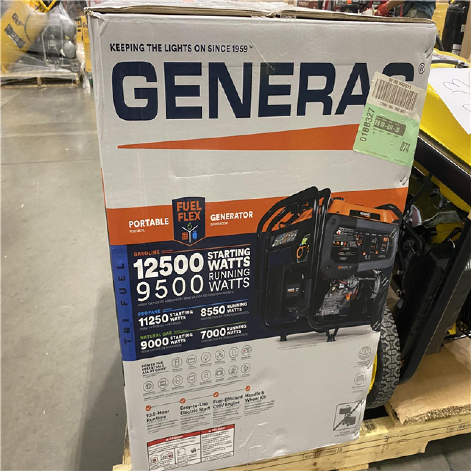 Dallas Location - As-Is Generac 12 500/9500-Watt Electric Start Tri Fuel Portable Generator
