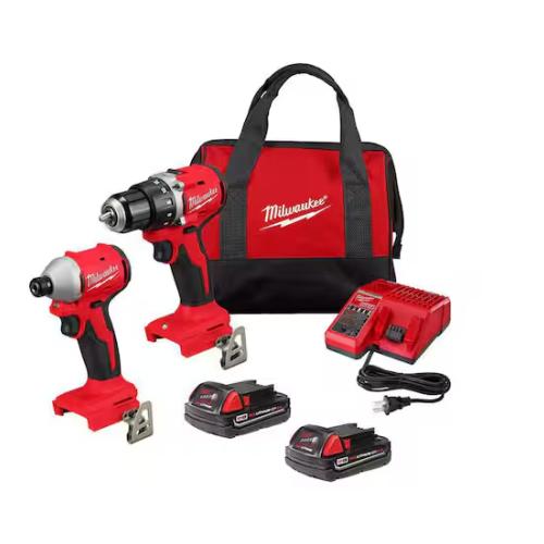 NEW! - Milwaukee M18 18V Lithium-Ion Brushless Cordless Compact Drill/Impact Combo Kit (2-Tool) w/(2) 2.0 Ah Batteries  Charger & Bag