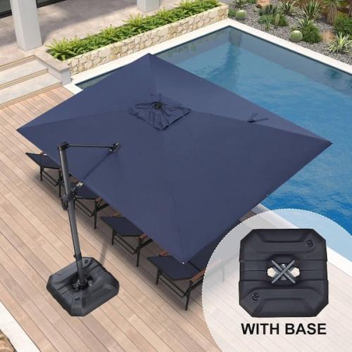 Phoenix PURPLE LEAF 9 ft. x 11.5 ft. Aluminum Outdoor Cantilever Patio Umbrella Offset 360° Rotation Umbrella with Base