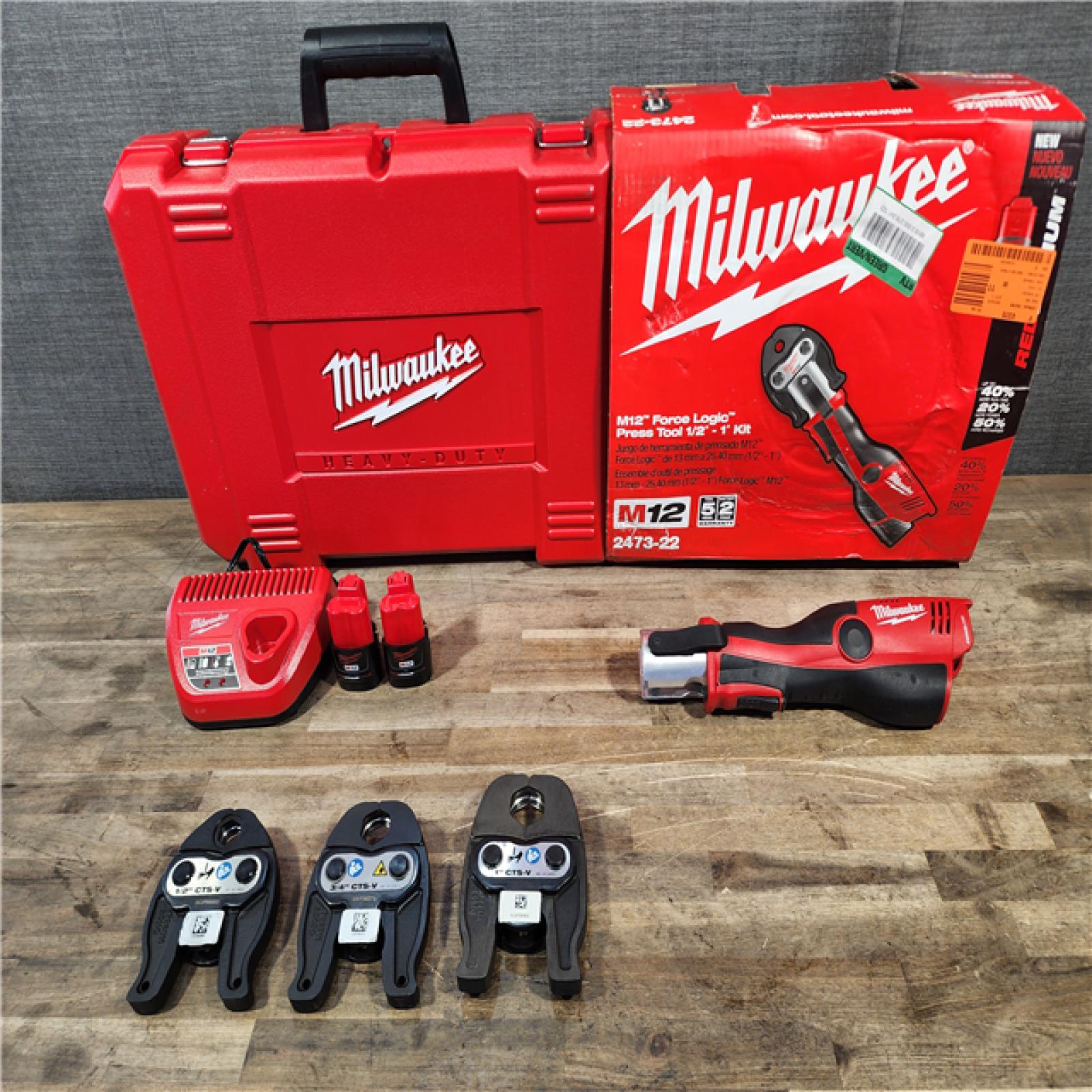 HOUSTON LOCATION - AS-IS (APPEARS LIKE NEW) MILWAUKEE 12-Volt Lithium-Ion Force Logic Cordless Press Tool Kit