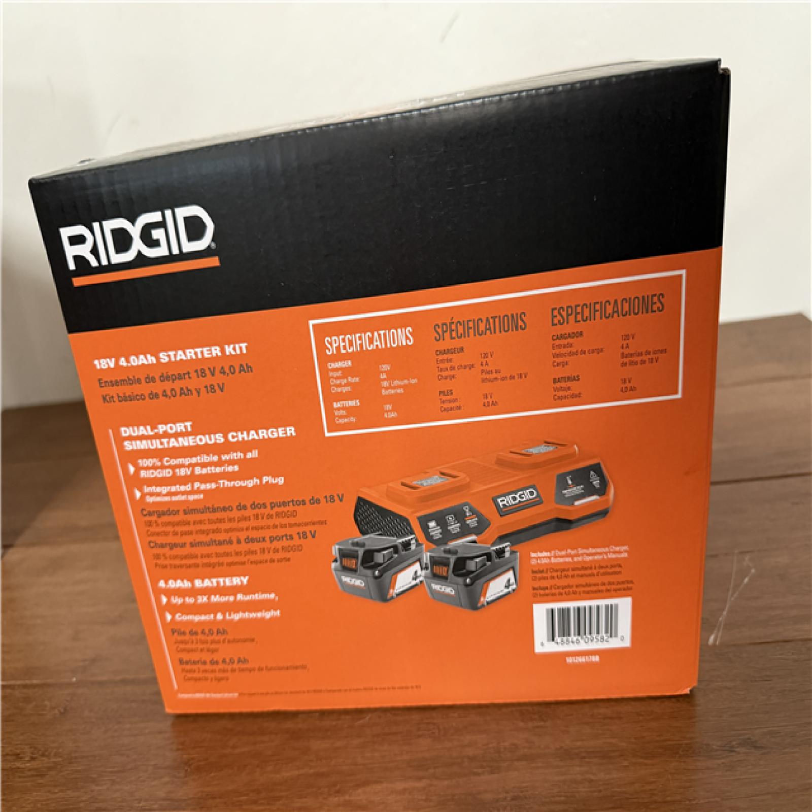 California NEW/Sealed Box Ridgid 18V 4.0 Ah Starter kit, includes (2) Batteries & Charger