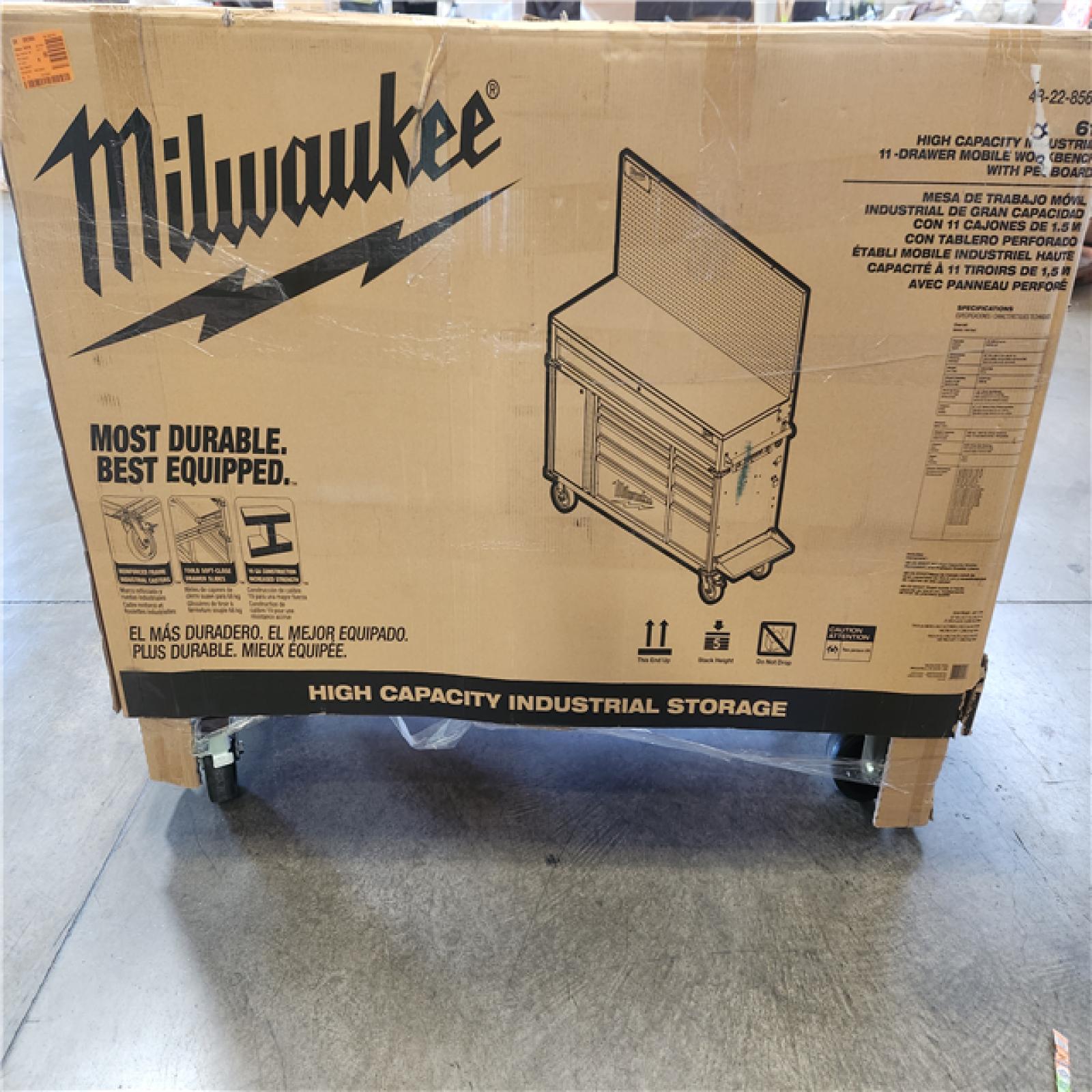 Phoenix LIKE NEW Milwaukee High Capacity 61 in. W x 22.1 in D 11-Drawer Mobile Workbench Cabinet with Solid Wood Top and Pegboard