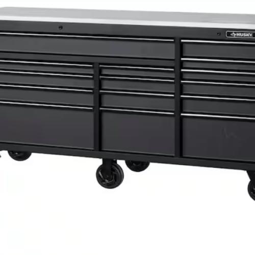 DALLAS LOCATION- AS-IS HUSKY 72 IN. 15- DRAWER MOBILE WORK CENTER- MATTE BLACK