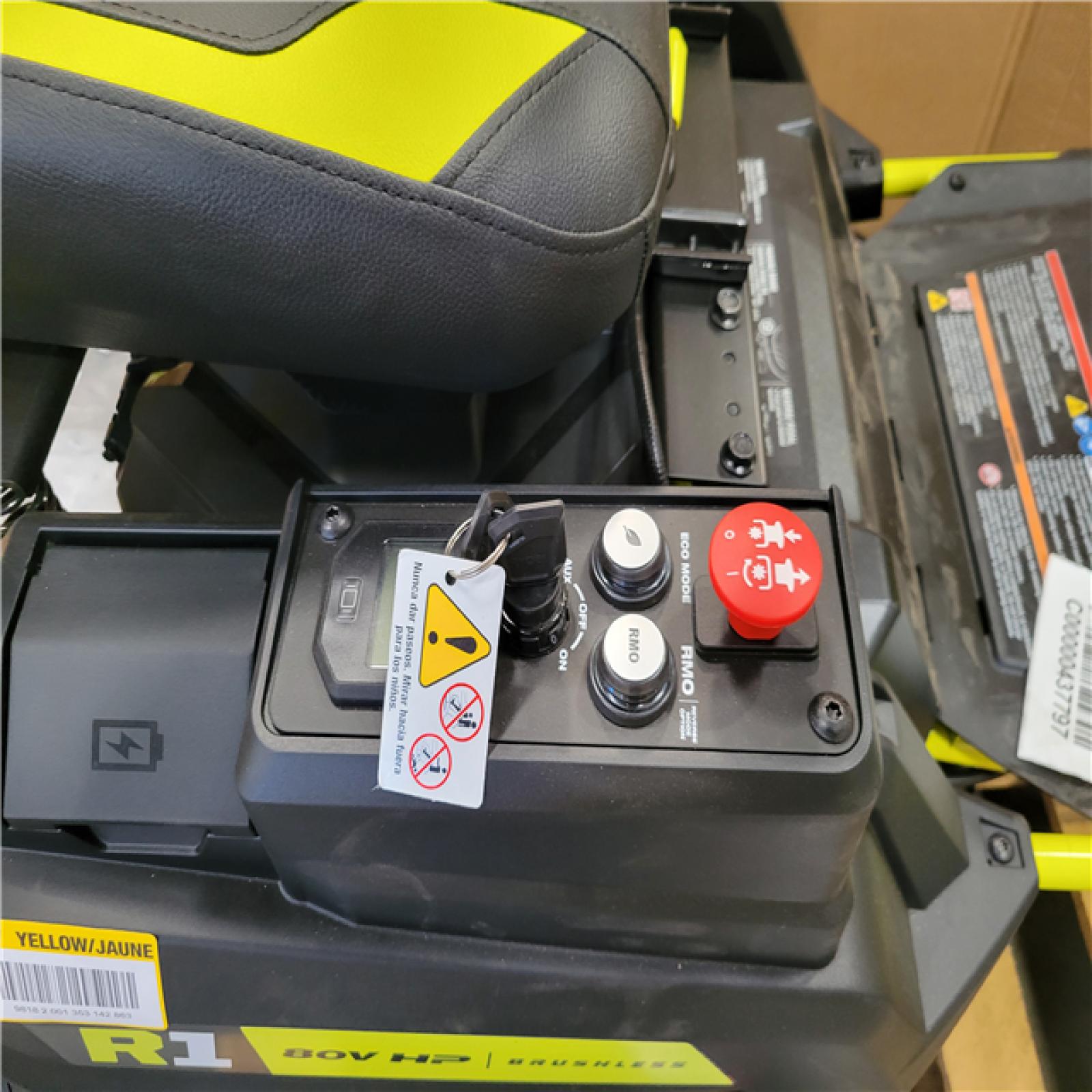 CALIFORNIA APPEARS NEW RYOBI R1 80V BRUSHLESS LITHIUM BATTERY CORDLESS ELECTEIC RIDING LAWN MOWER W CHARGER