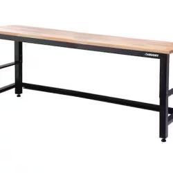 DALLAS LOCATION - Husky 96 in. W x 24 in. D Adjustable Height Black Workbench, Solid Wood Top for Ready to Assemble Steel Garage Storage System