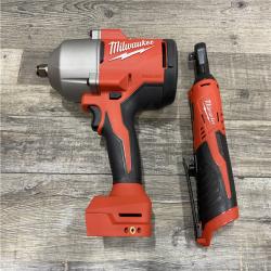 AS-IS Milwaukee 12/18V Lithium-Ion Cordless 3/8 in. Ratchet and 1/2 in. High Torque Impact Wrench with Friction Ring Combo Kit
