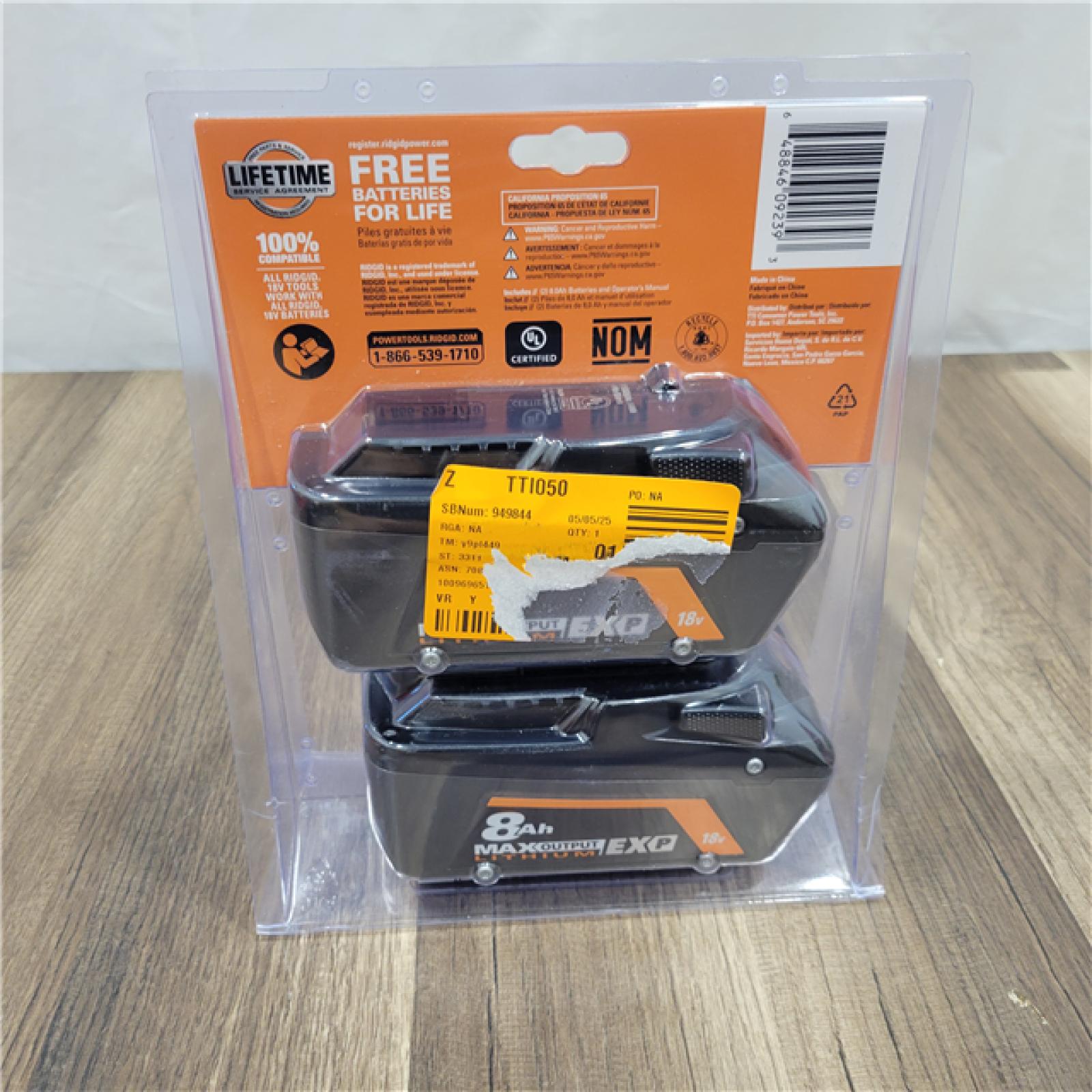 RIDGID NEW!  18V 8.0 Ah Max Output EXP Lithium-Ion Battery (2-Pack)