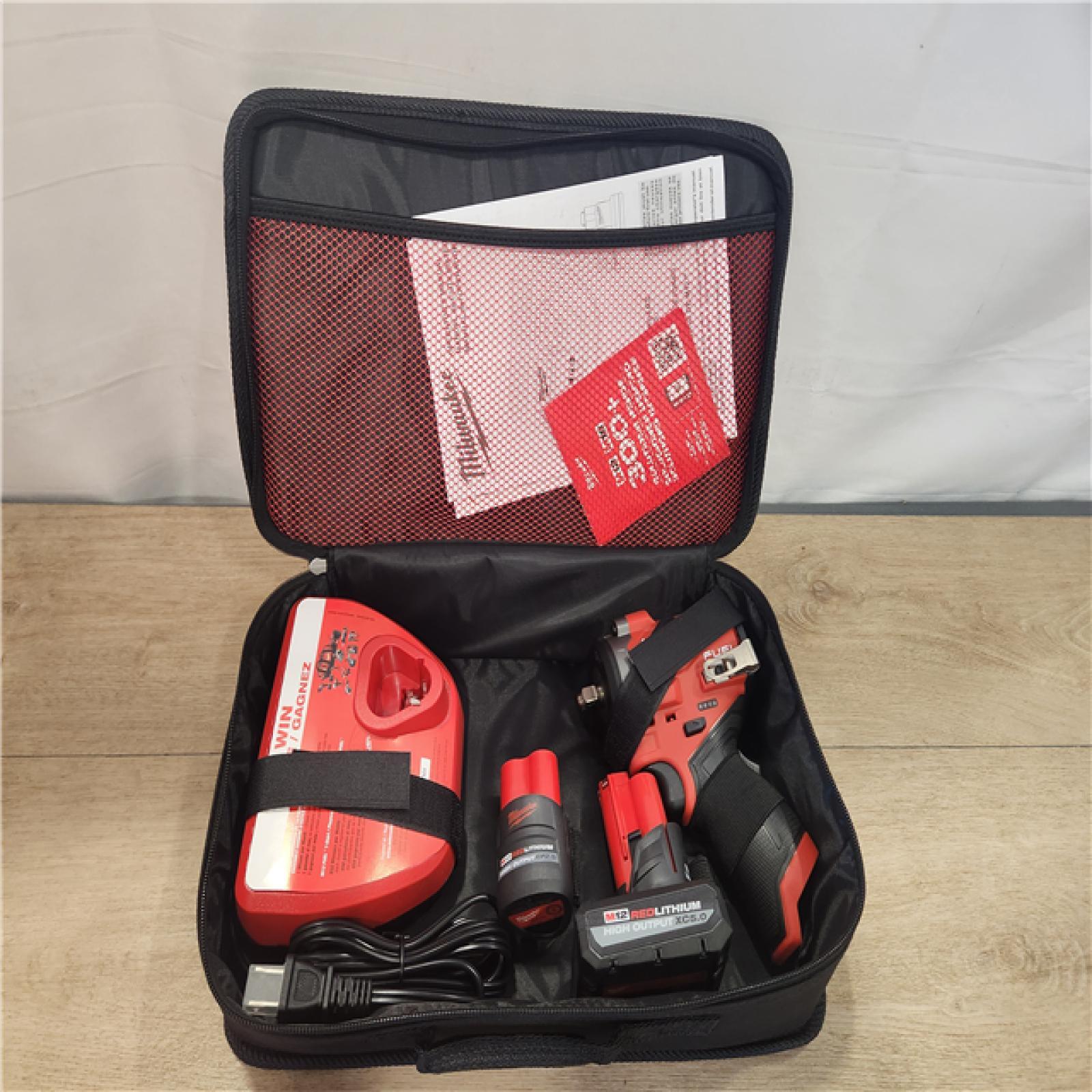AS-IS- Milwaukee FUEL 12V Li-Ion Brushless Cordless Stubby 3/8 in. Impact Wrench Kit