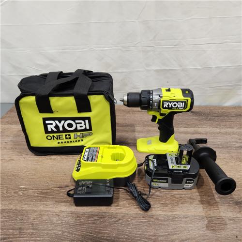 AS-IS RYOBI ONE+ HP 18V Brushless Cordless 1/2 in. Hammer Drill Kit with (1) 4.0 Ah High Performance Battery, Charger, and Tool Bag