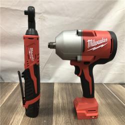 AS-IS Milwaukee 12/18V Lithium-Ion Cordless 3/8 in. Ratchet and 1/2 in. High Torque Impact Wrench with Friction Ring Combo Kit
