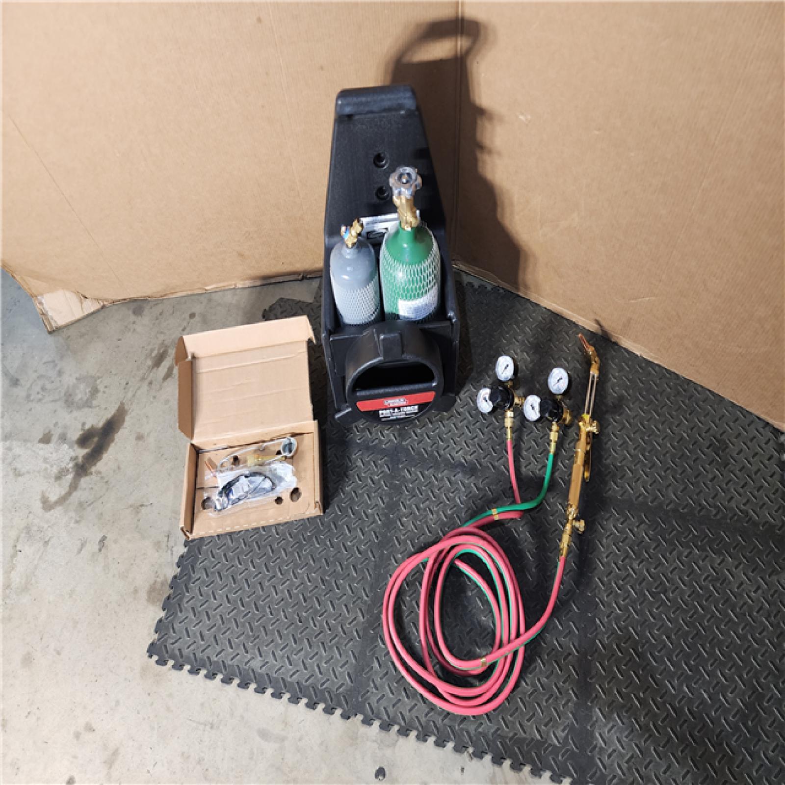 HOUSTON LOCATION - AS-IS Lincoln Electric Port-a-Torch Kit with Oxygen and Acetylene Tanks and 3/16 in. X 12 Ft. Hose  for Cutting Welding and Brazing