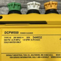 AS-IS DEWALT 20V MAX 550 PSI 1.0 GPM Cold Water Cordless Power Cleaner with 4-Nozzles (Tool Only)