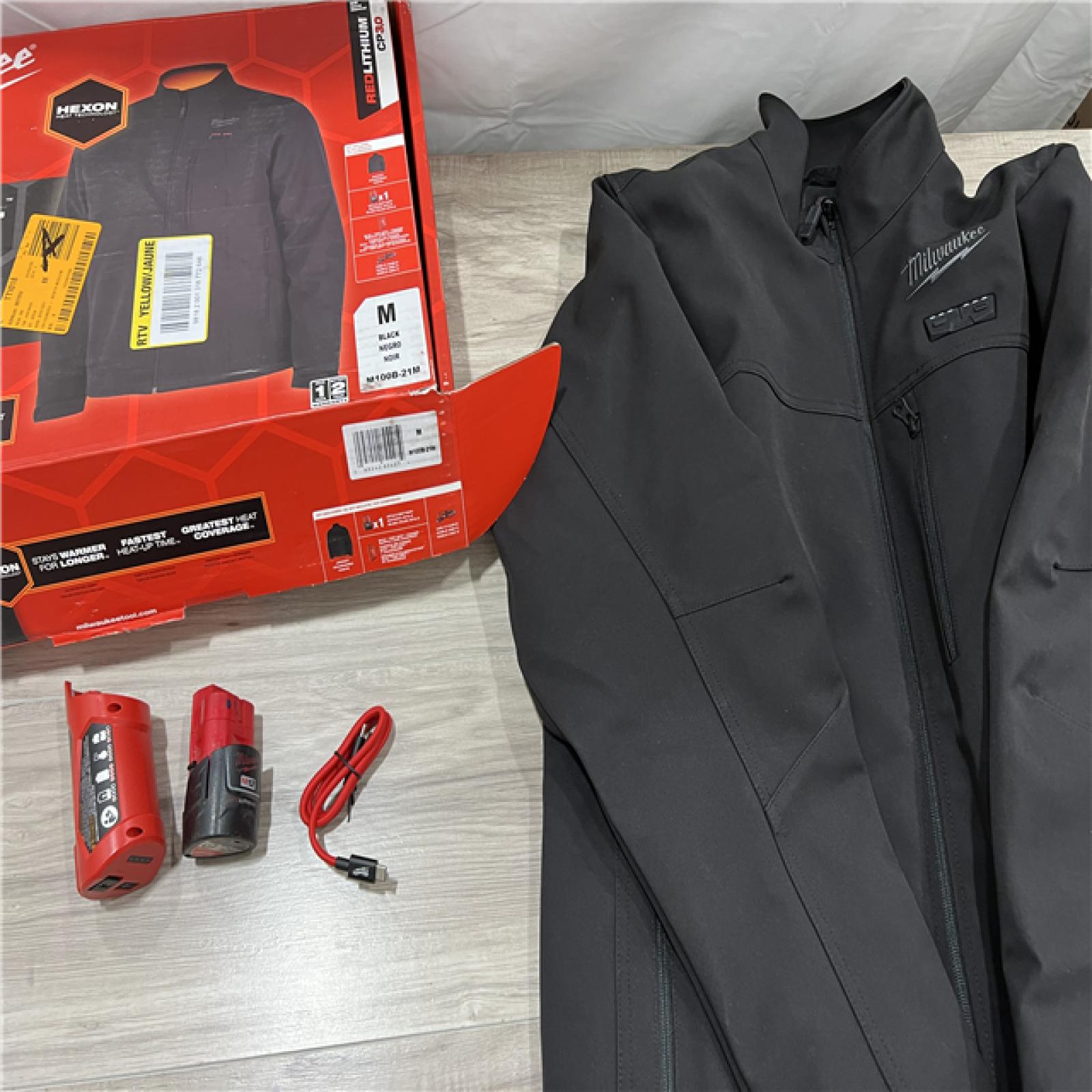 AS-IS Men's Medium M12 12-Volt Lithium-Ion Cordless Tough Shell Black Heated Jacket Kit with (1) 3.0 Ah Battery and Charger