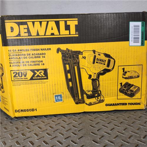 Houston Location - As-Is DeWalt DCN660D1 20V 16 Gauge Cordless Angled Finish Nailer Kit W/ 2Ah Battery - Appears IN GOOD Condition