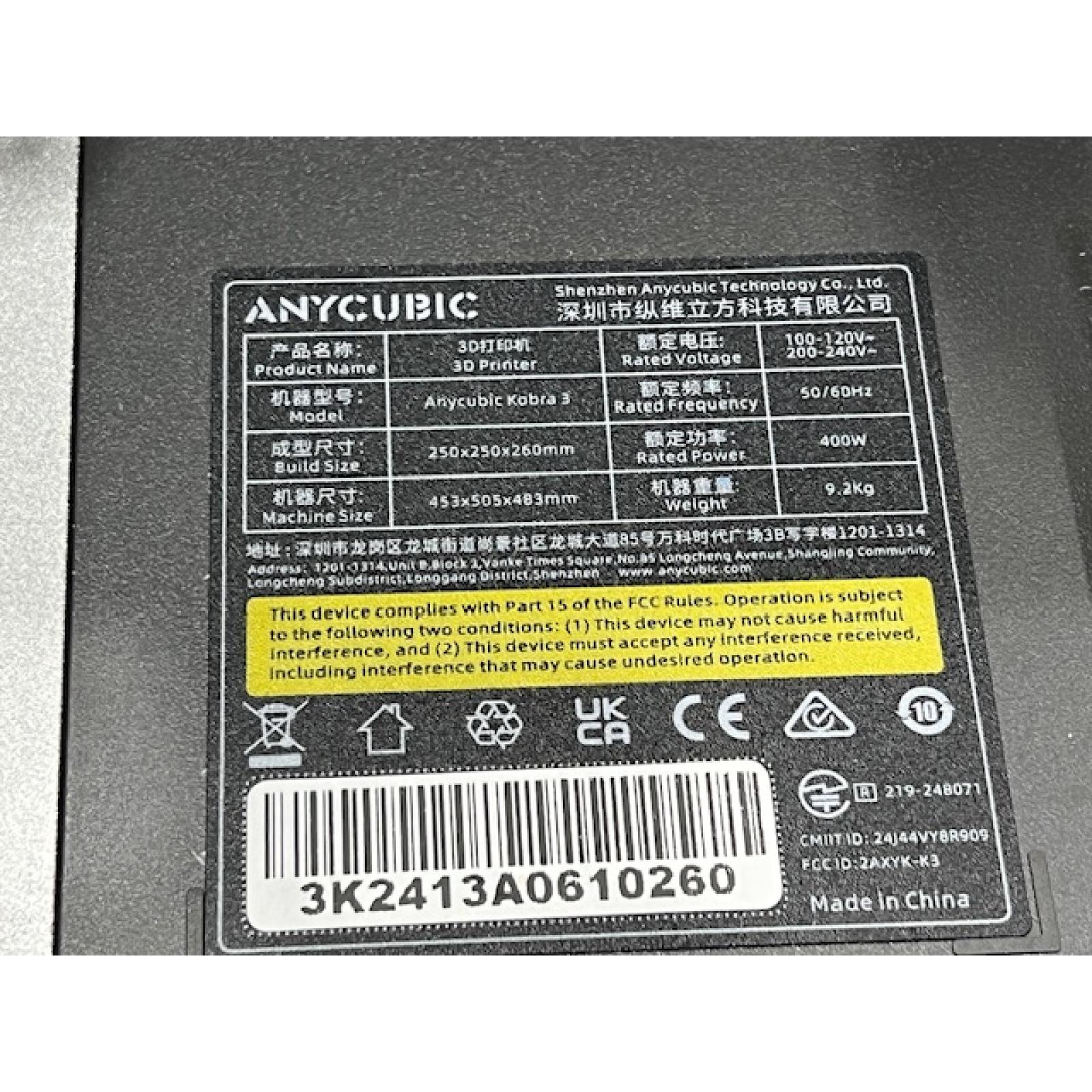 AS-IS AnyCubic Kobra 3 Combo 3D Printer