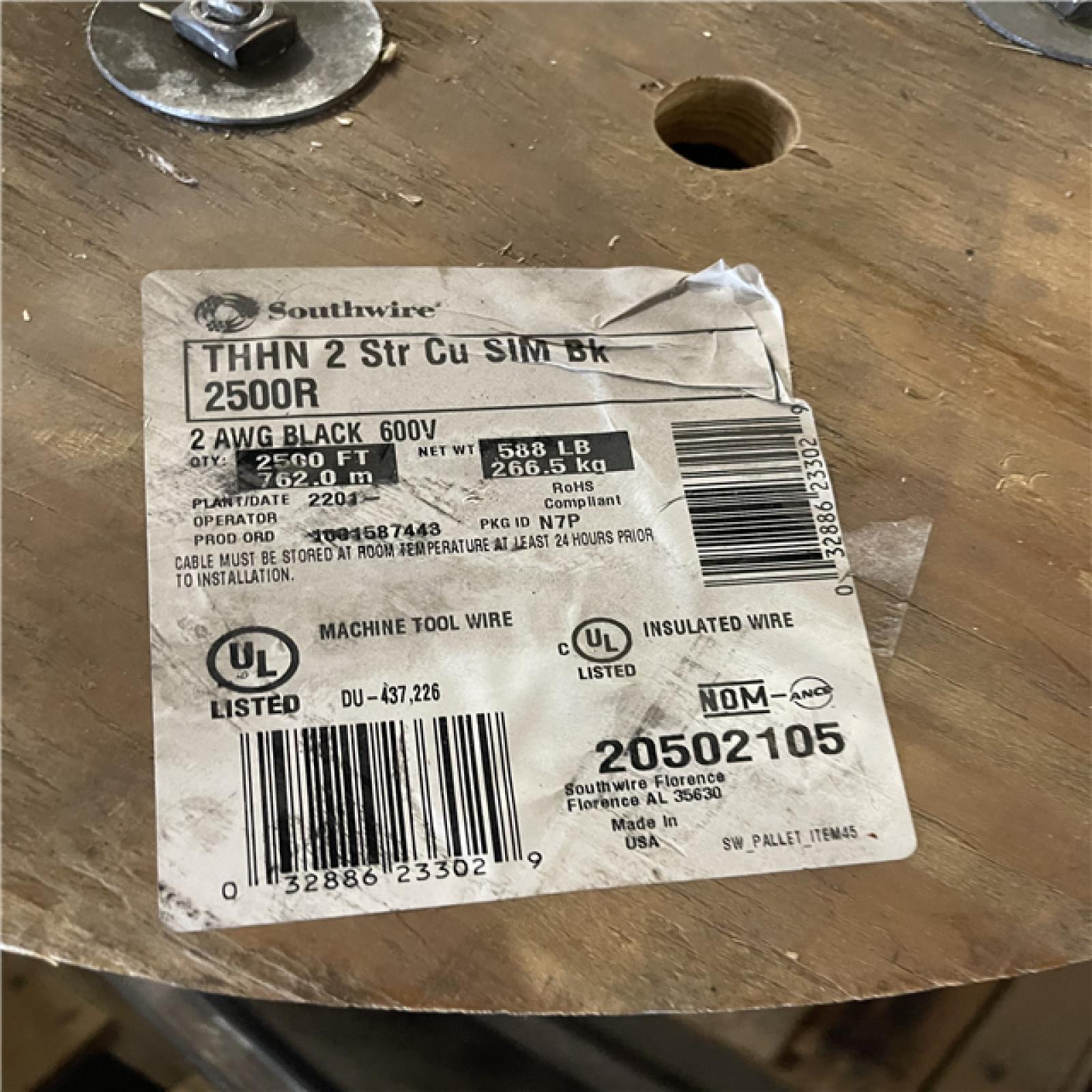 DALLAS LOCATION - Southwire 2,500 ft. 2 Black Stranded CU SIMpull THHN Wire PALLET-(2 UNITS)(SEE NOTES)