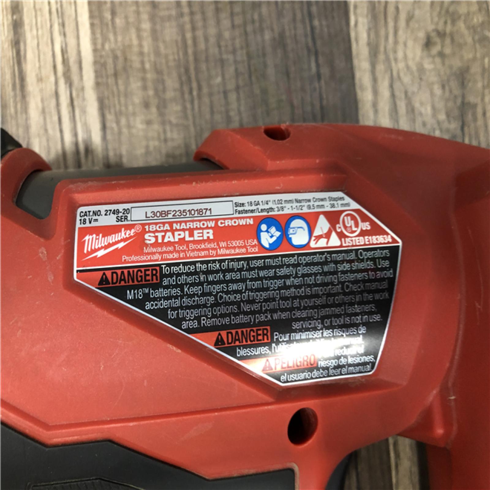 AS-IS Milwaukee FUEL 18-Volt Lithium-Ion Brushless Cordless 18-Gauge 1/4 in. Narrow Crown Stapler (Tool-Only)