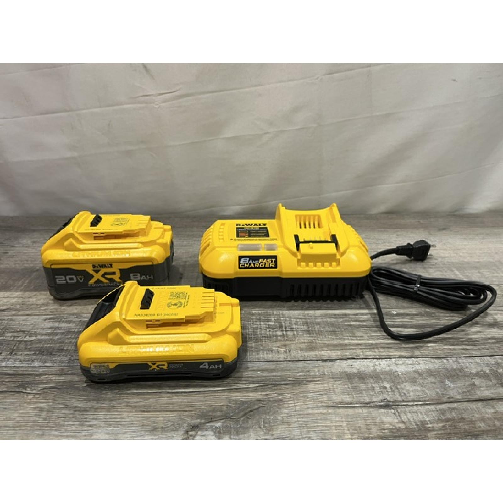 AS-IS DEWALT 20V XR Lithium-Ion Starter Pack with 8.0 Ah and 4.0 Ah Battery Packs and Charger