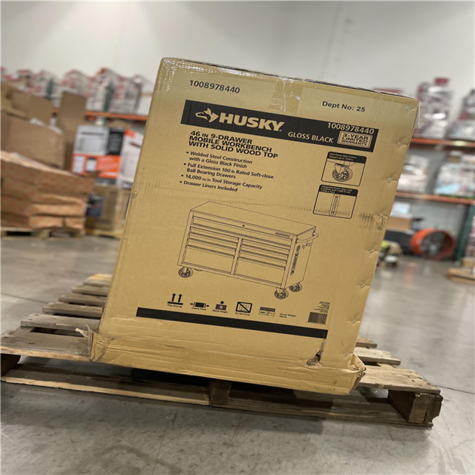 DALLAS LOCATION- AS-IS HUSKY Tool Storage 46 in. W x 18 in. D 9-Drawer Mobile Workbench Cabinet
