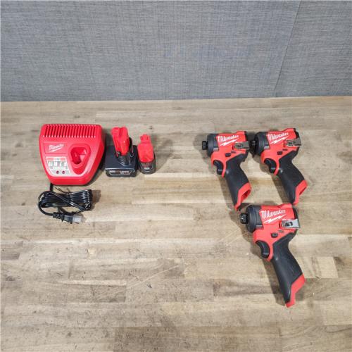 HOUSTON LOCATION - AS-IS MILWAUKEE 3 TOOL COMBO KIT W/ (2) BATTERY & CHARGER