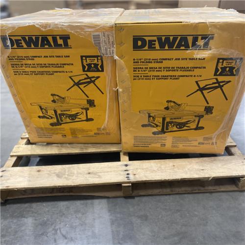 Dallas Location - NEW  DEWALT 15 Amp Corded 8-1/4 in. Compact Jobsite Tablesaw with Compact Table Saw Stand(Lot Of 2)