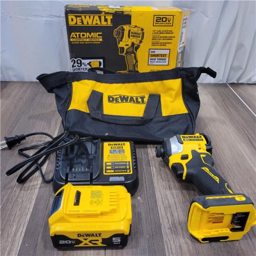 AS-IS  DEWALT ATOMIC 20V MAX Lithium-Ion Cordless 1/4 in. Brushless Impact Driver Kit, 5 Ah Battery, Charger, and Bag