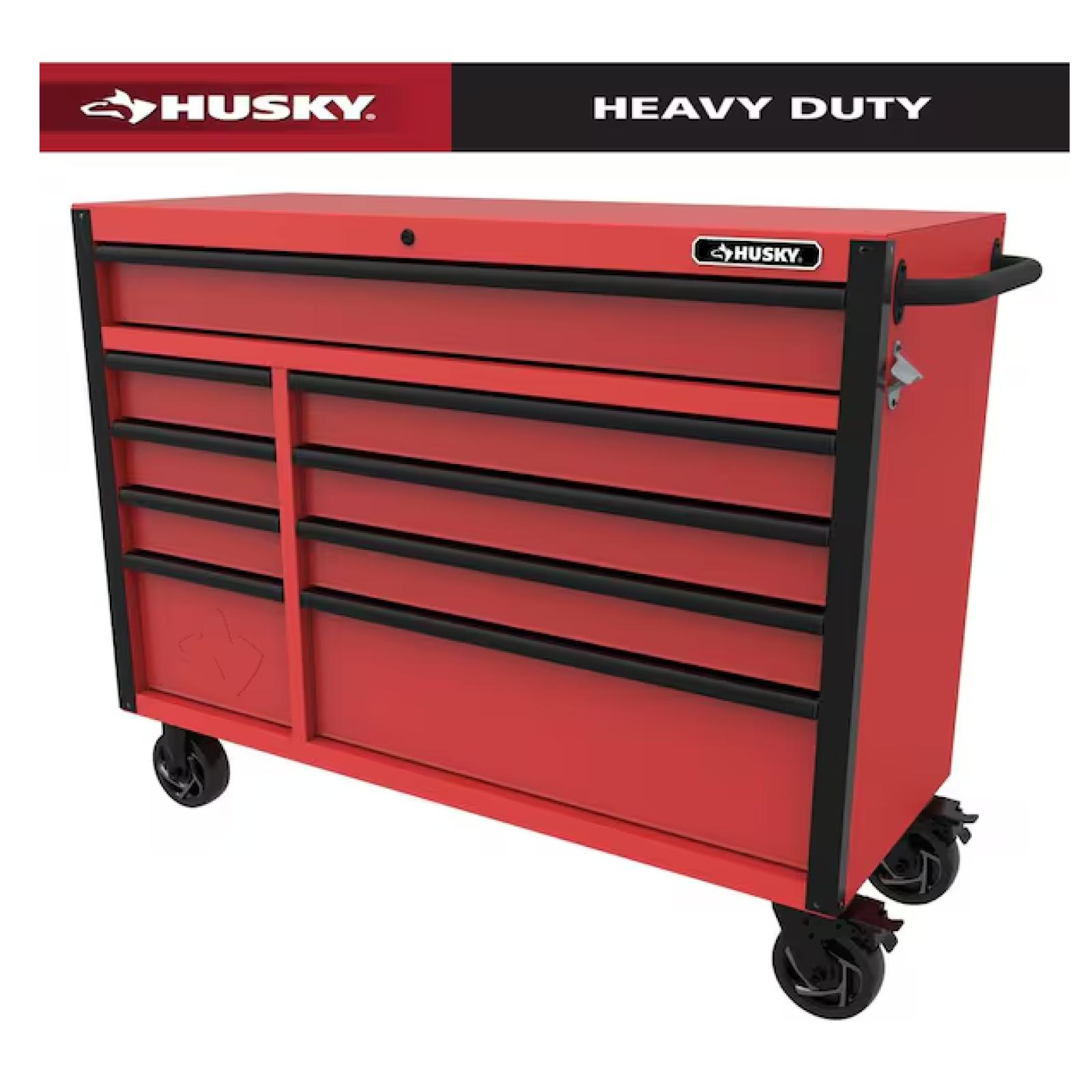 DALLAS LOCATION - Husky Heavy-Duty 52 in. W x 20 in. D 9-Drawer Rolling Tool Cabinet in Textured Red