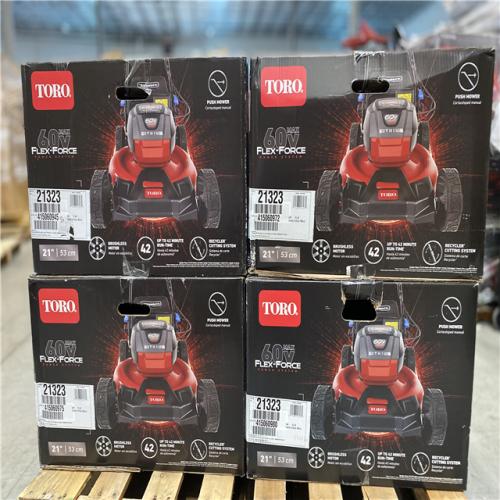 DALLAS LOCATION NEW! - TORO 60V Max* 21 in. (53 cm) Recycler® w/SmartStow® Push Lawn Mower with 4.0Ah Battery PALLET - (4 UNITS)