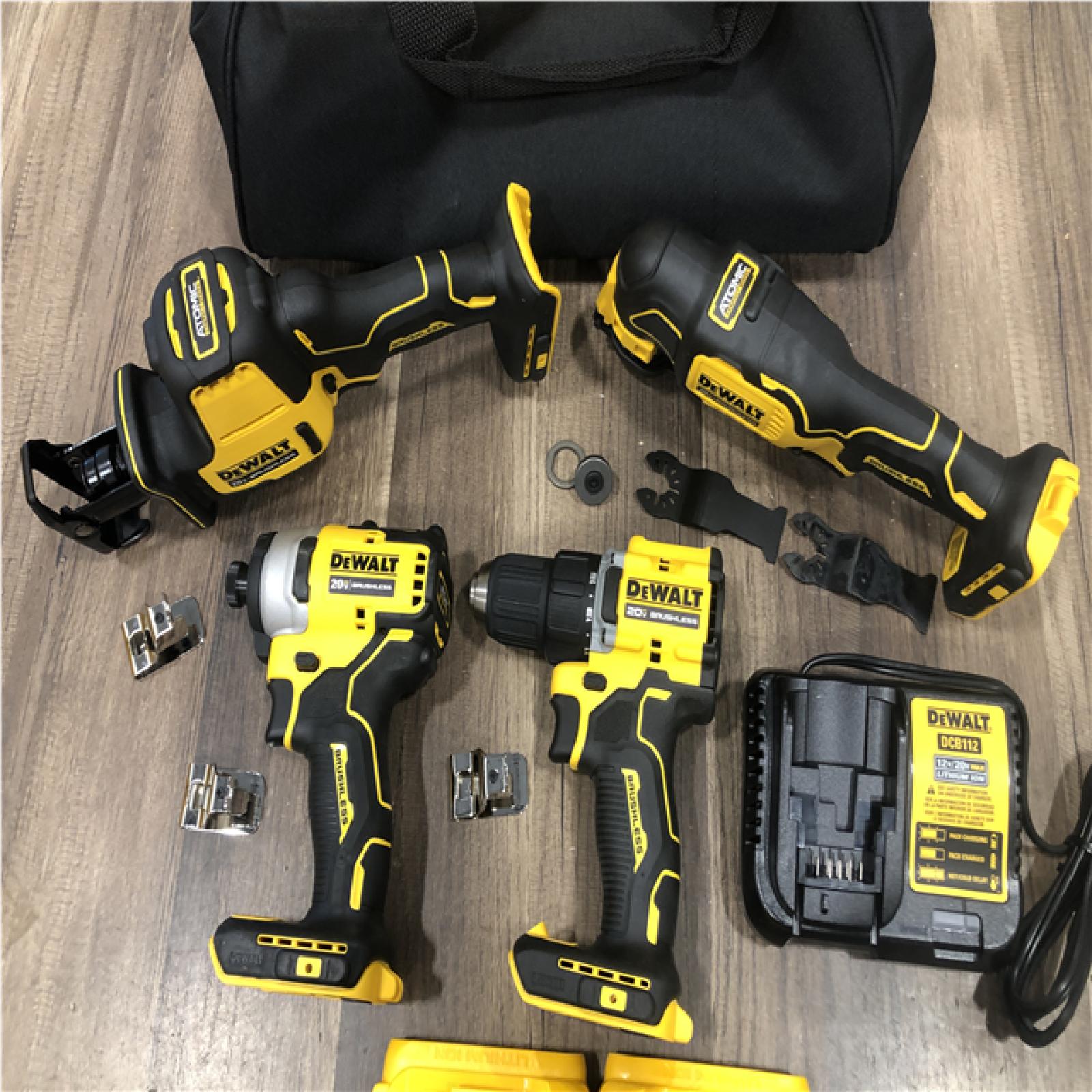 AS-IS DEWALT ATOMIC 20-Volt Lithium-Ion Cordless Brushless (4-Tool) Combo Kit