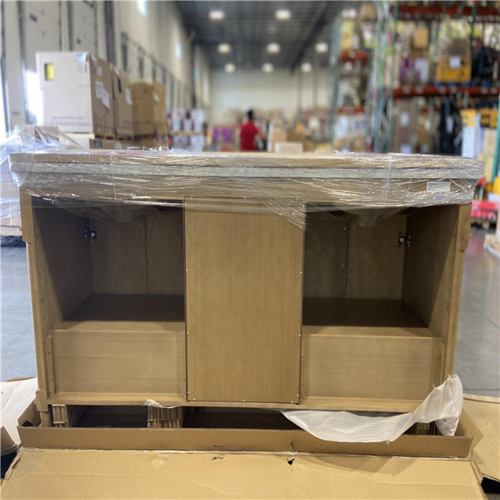 DALLLAS LOCATION - Home Decorators Collection Aberdeen 72 in. Double Sink Antique Oak Bath Vanity with Carrara Marble Top (Assembled)