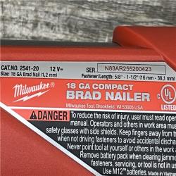 AS-IS Milwaukee FUEL 12-Volt Lithium-Ion Brushless Cordless 18-Gauge 1-1/2 in. Compact Brad Nailer (Tool-Only)