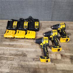 HOUSTON LOCATION - AS-IS (APPEARS LIKE NEW) (3) DeWalt ATOMIC 20-Volt Lithium-Ion Cordless 1/2 in. Compact Hammer Drill with 3.0Ah Battery  Charger and Bag