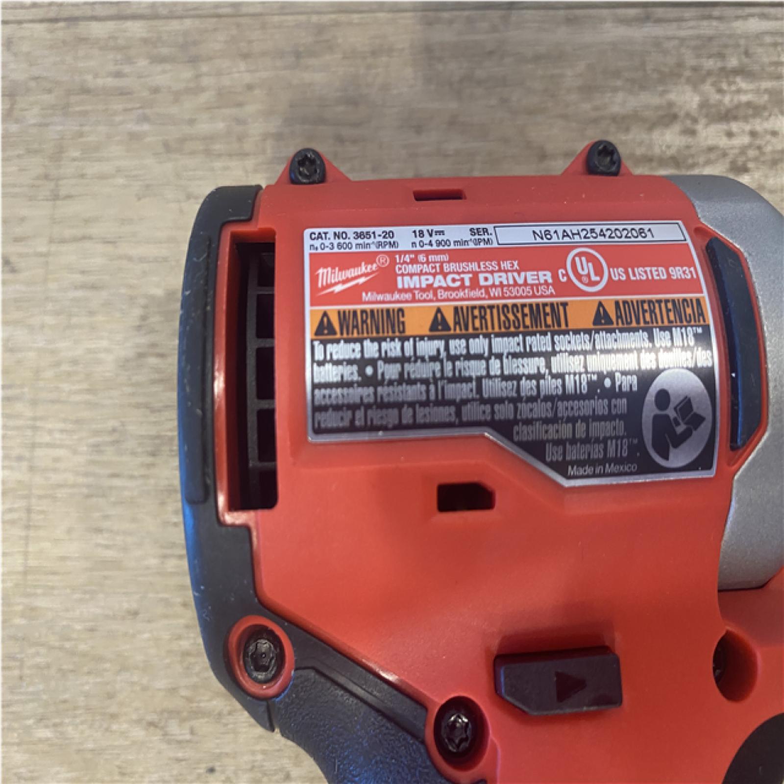 AS-IS Milwaukee 18V Lithium-Ion Compact Brushless Cordless 1/4 in. Impact Driver (Tool-Only)