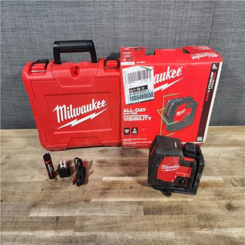 HOUSTON LOCATION - AS-IS MILWAUKEE 100 Ft. REDLITHIUM Lithium-Ion USB Green Rechargeable Cross Line Laser Level with Charger