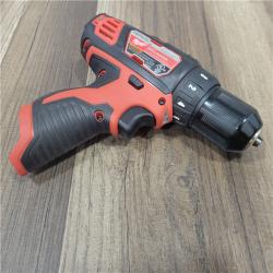 AS-IS MILWAUKEE M12 12V Lithium-Ion Cordless 3/8 in. Drill/Driver Kit with Two 1.5 Ah Batteries, Charger and Tool Bag
