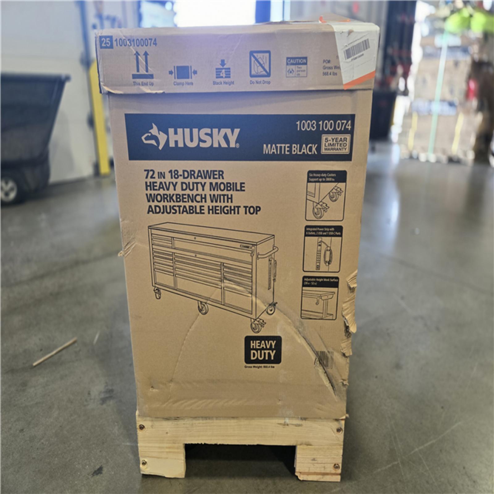 DALLAS LOCATION- AS-IS HUSKY 72 in. W x 24 in. D Heavy Duty 18-Drawer Mobile Workbench Cabinet