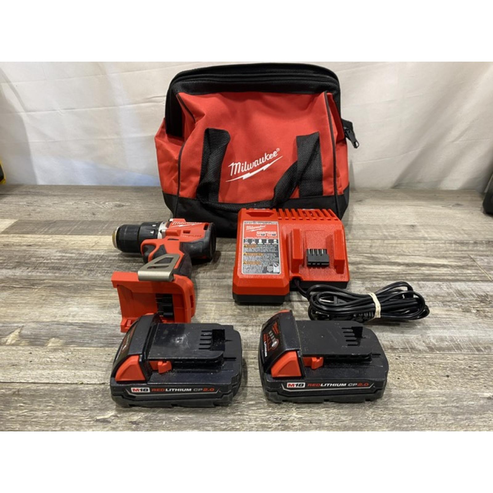 AS-IS Milwaukee 18V Lithium-Ion Brushless Cordless 1/2 in. Compact Hammer Drill/Driver Kit