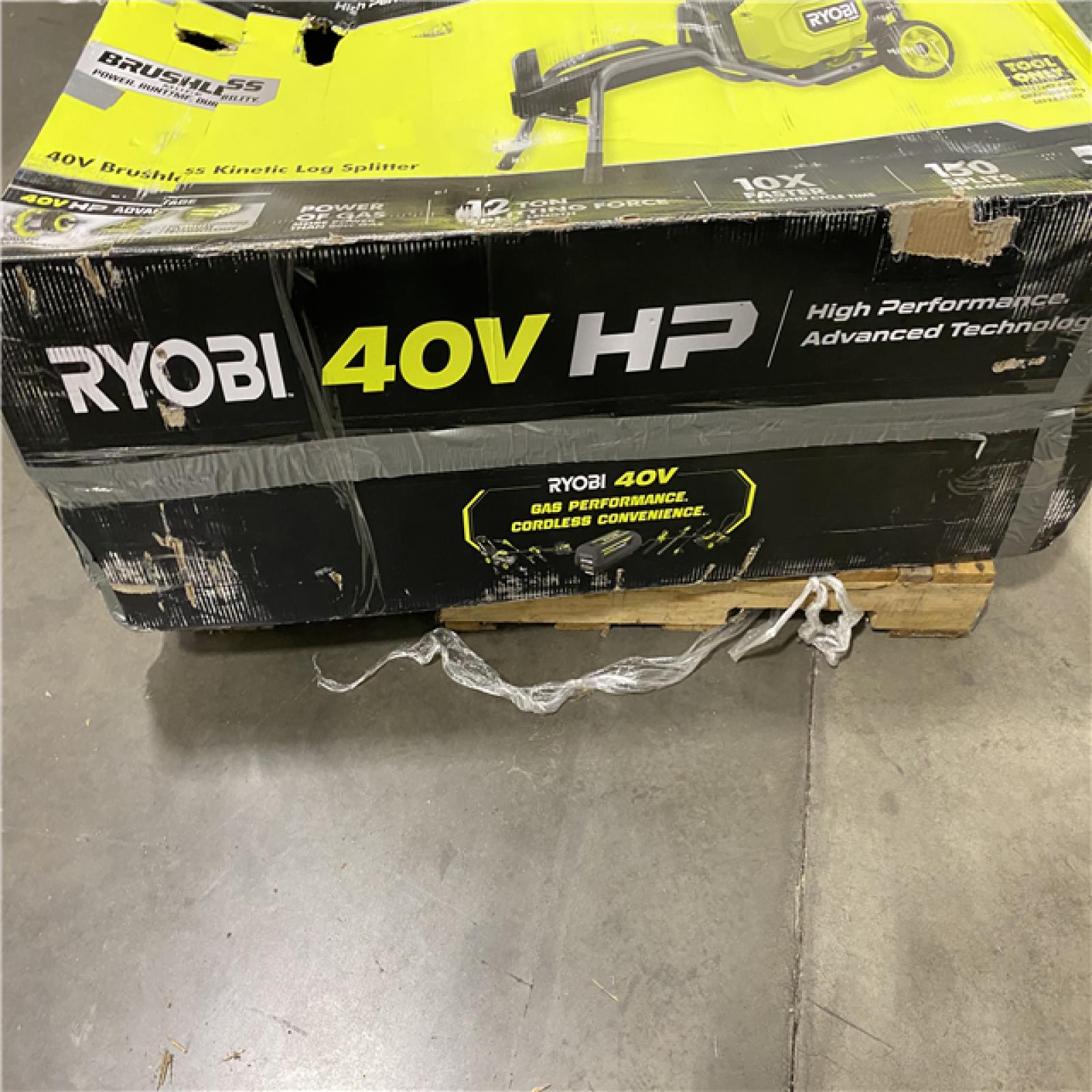 Dallas Location - As-Is RYOBI 40V HP Brushless 12-Ton Kinetic Battery Electric Log Splitter Kit - 4.0Ah Battery and Charger Included