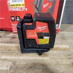 HOUSTON LOCATION - AS-IS MILWAUKEE 100 Ft. REDLITHIUM Lithium-Ion USB Green Rechargeable Cross Line Laser Level with Charger