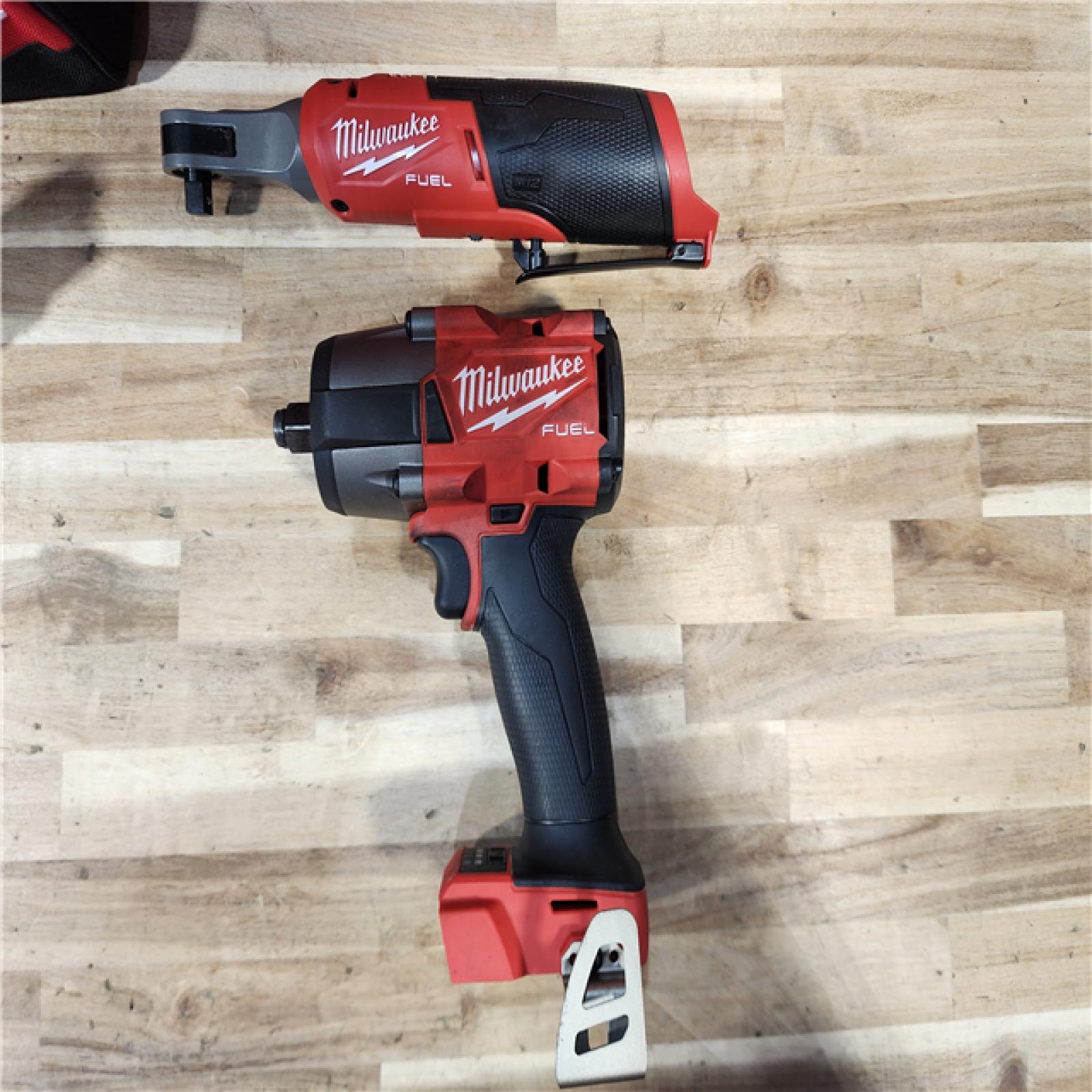 HOUSTON LOCATION - AS-IS Milwaukee FUEL 18V Cordless Mid Torque 1/2 in. Impact Wrench w/ M12 FUEL 3/8 in. Ratchet & Battery/Charger Combo Kit